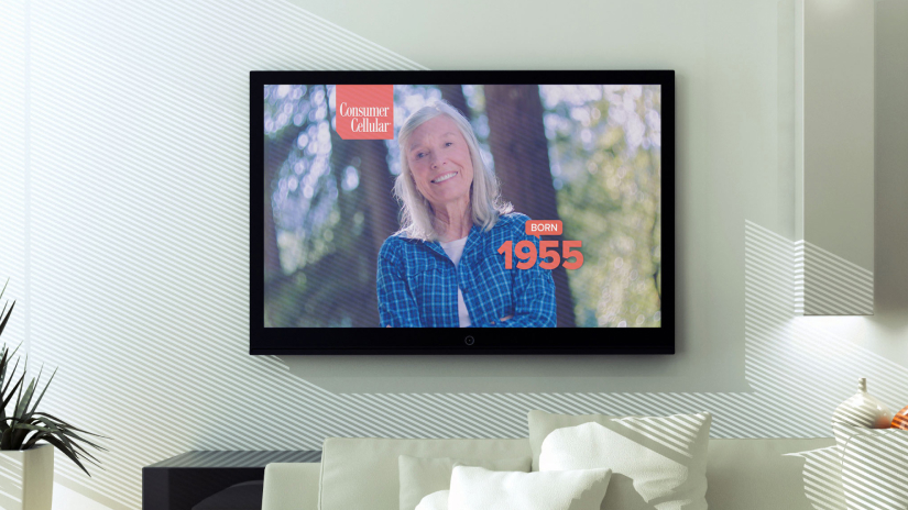 TV showing a still of a Consumer Cellular ad