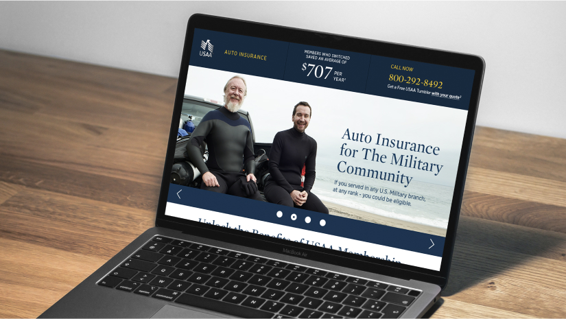Laptop showing a USAA landing page